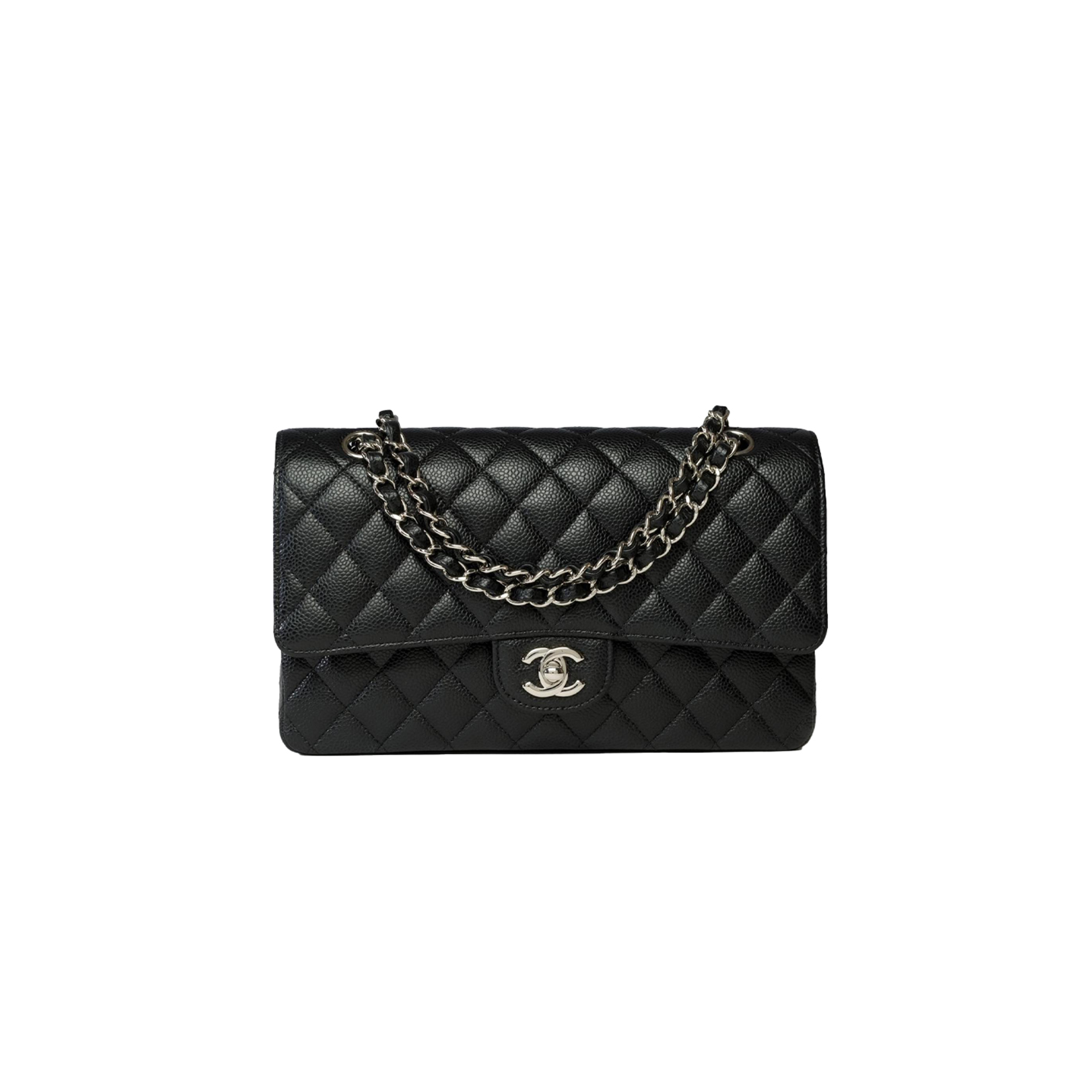 CHANEL MASTER CLASSIC FLAP MEDIUM BLACK COWHIDE CAVIAR SILVER BUCKLE (25.5*15.5*6.5cm) 